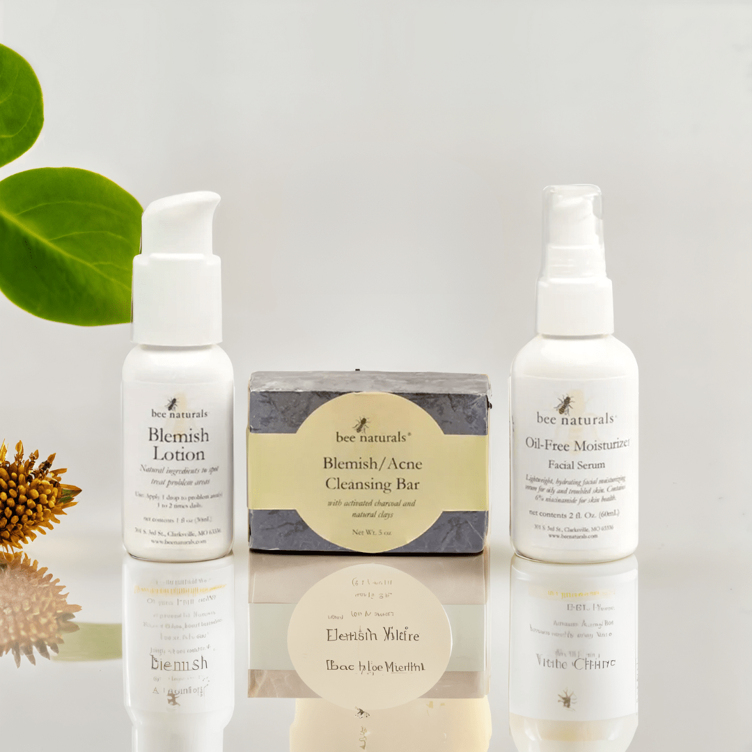 Acne and Blemish Daily Essentials Set – Skincare Trio for Oily, Acne - Prone Skin with Niacinamide, Tea Tree Oil, and Essential Oils to Soothe, Condition, and Clear Skin - Bee Naturals