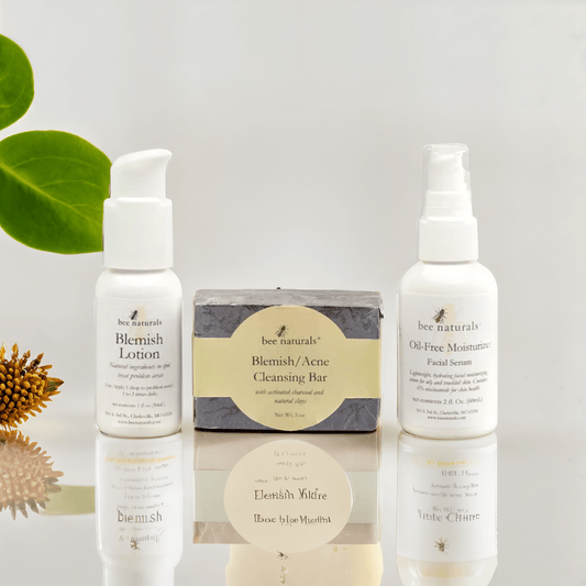 Acne and Blemish Daily Essentials Set – Skincare Trio for Oily, Acne - Prone Skin with Niacinamide, Tea Tree Oil, and Essential Oils to Soothe, Condition, and Clear Skin - Bee Naturals