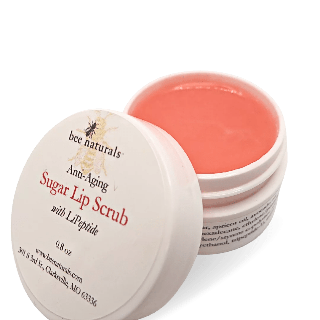 Anti - Aging Sugar Lip Scrub – Hydrating Lip Exfoliator with LiPeptide, Apricot Oil, Sunflower Wax, and Beeswax for Soft, Youthful, and Radiant Lips - Bee Naturals