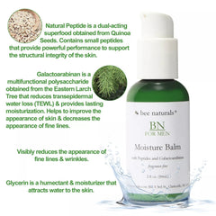 BN For Men Moisture Balm – Lightweight Hydrating Facial Balm with Quinoa Peptides, Galactoarabinan, and Glycerin for Intense Moisture and Anti - Aging – 2 fl oz - Bee Naturals
