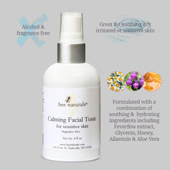 Calming Facial Tonic – Alcohol & Fragrance - Free Hydrating Mist with Feverfew, Aloe, Honey & Glycerin for Sensitive Skin & Rosacea, 4 fl oz - Bee Naturals