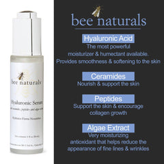 Hyaluronic Serum with Peptides & Ceramides – Multi - Layer Hydration & Anti - Aging Serum for Radiant Skin, Ideal for Post - Peel Recovery, 1 oz - Bee Naturals