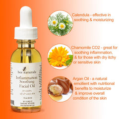 Inflammation - Soothing Facial Oil – Anti - Inflammatory Blend with Calendula, Chamomile CO2, and Argan Oil for Sensitive & Acne - Prone Skin, 1 fl oz - Bee Naturals