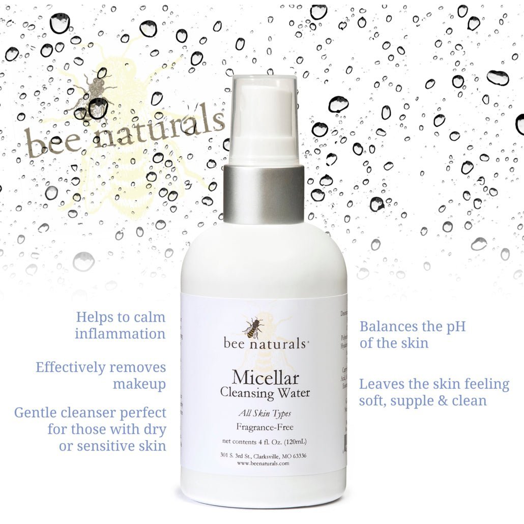 Micellar Cleansing Water – Hydrating, Non - Drying Cleanser with Licorice Root & Feverfew for Sensitive & Dry Skin, 4 fl oz - Bee Naturals