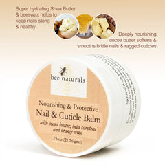 Nail & Cuticle Balm - Cocoa Butter & Beta Carotene Blend for Strong, Smooth Nails - luscious natural tangerine fragrance Shea Butter & Beeswax Cruelty - Free Nail Care - Bee Naturals
