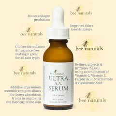 Ultra AA Serum - Advanced Anti - Aging & Brightening Formula | 15% Stabilized Vitamin C, Ferulic Acid, & Hyaluronic Acid | Hydrating & Gentle | 1 fl oz - Bee Naturals