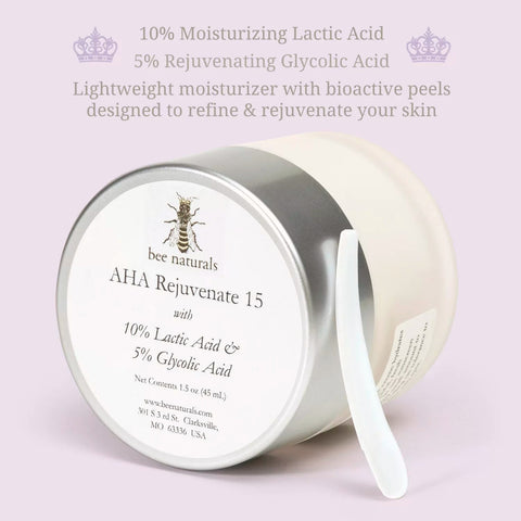 AHA Rejuvenate 15 – Anti - Aging Moisturizer with 10% Lactic Acid, 5% Glycolic Acid, Aloe Vera, Jojoba Seed Oil, and Shea Butter for Smoother, Radiant Skin - Bee Naturals