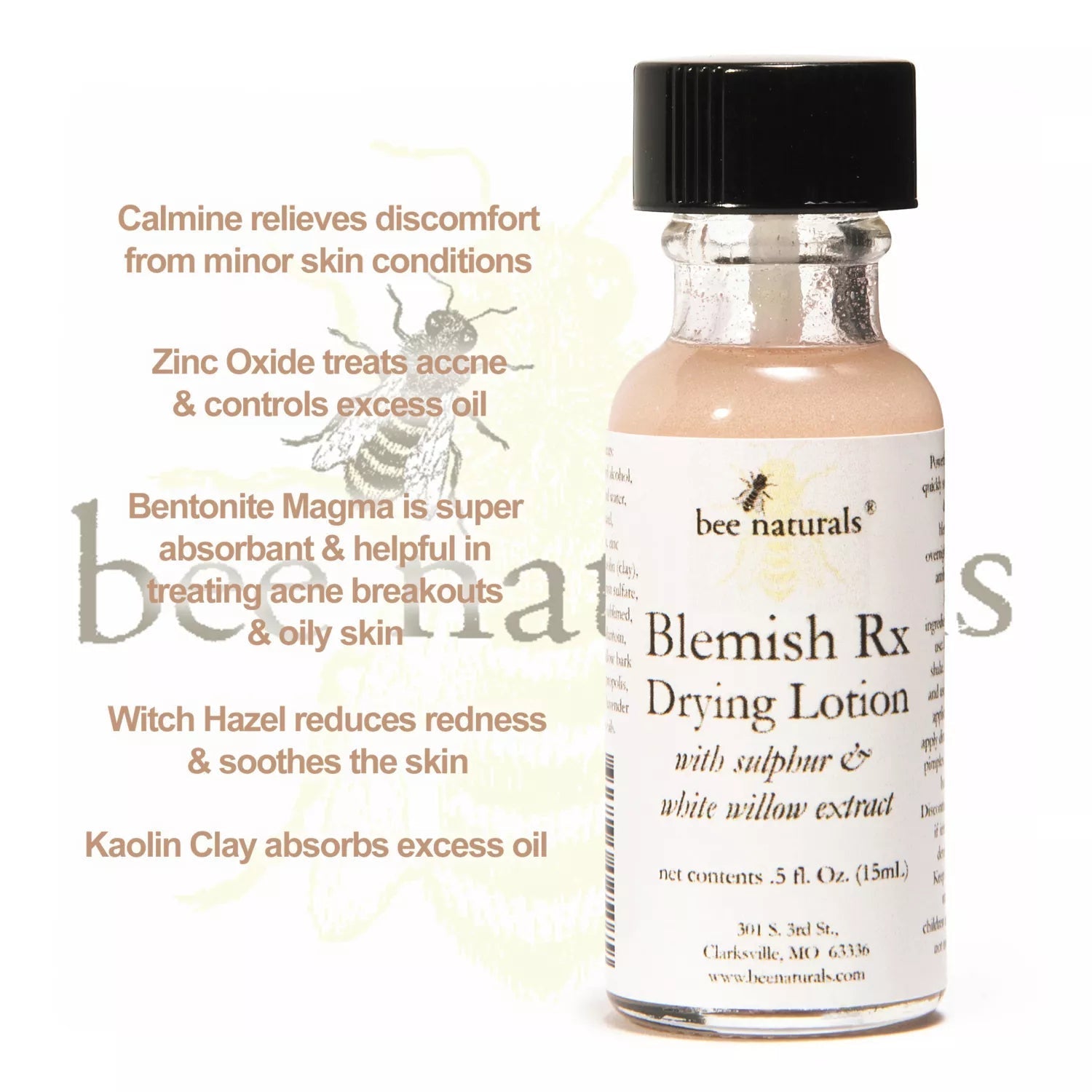 Blemish RX Drying Lotion Spot Treatment – Overnight Acne Solution for Pimples, Blemishes & Breakouts – Calamine, Zinc Oxide & Kaolin Clay Formula – 0.5 fl oz - Bee Naturals