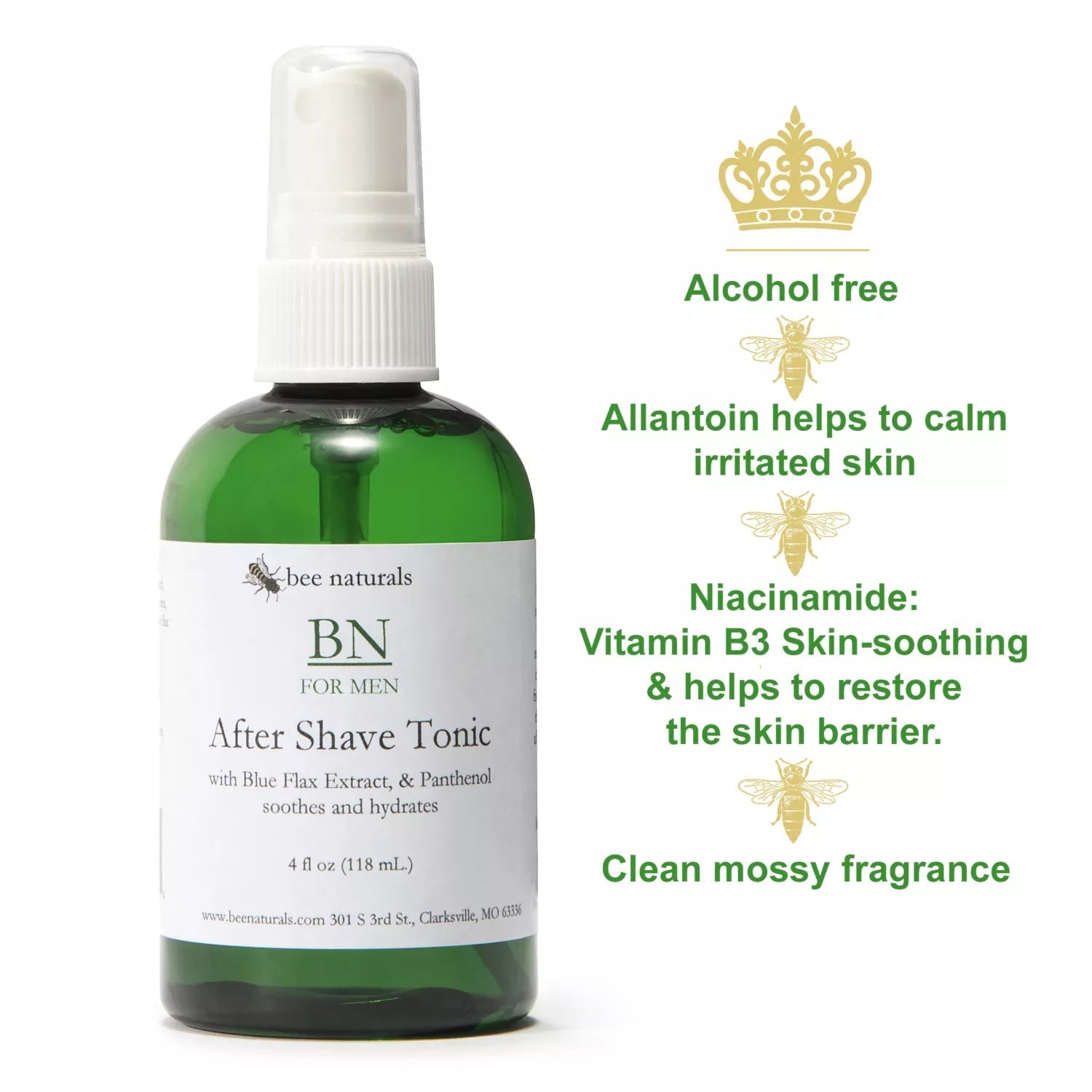 BN for Men Aftershave Tonic – Soothing & Hydrating Post - Shave Care with Witch Hazel, Aloe Vera, Niacinamide & Allantoin – Masculine Fragrance – Available in 2 fl oz and 4 fl oz - Bee Naturals