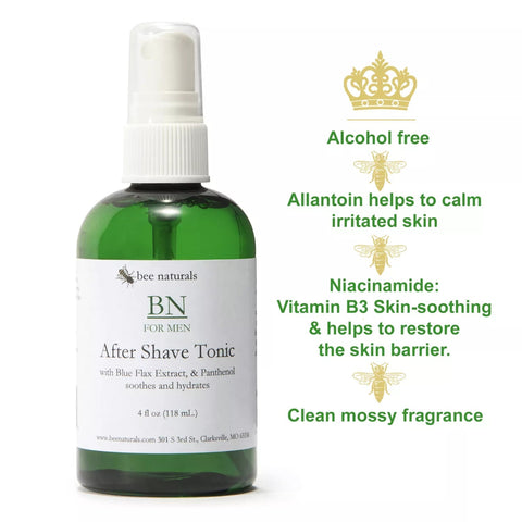 BN for Men Aftershave Tonic – Soothing & Hydrating Post - Shave Care with Witch Hazel, Aloe Vera, Niacinamide & Allantoin – Masculine Fragrance – Available in 2 fl oz and 4 fl oz - Bee Naturals