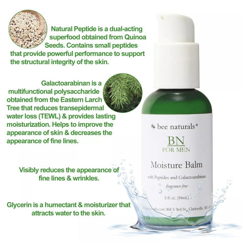 BN For Men Moisture Balm – Lightweight Hydrating Facial Balm with Quinoa Peptides, Galactoarabinan, and Glycerin for Intense Moisture and Anti - Aging – 2 fl oz - Bee Naturals