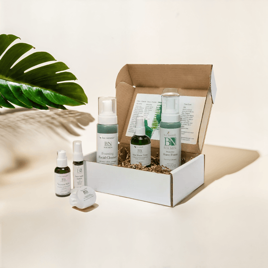 BN For Men Ultimate Skincare Set – Complete Grooming and Skincare Solution for Men with Anti - Aging Serum, Moisture Balm, Aftershave Tonic, Shaving Foam, Foaming Facial Cleanser, and Peeper Keeper Eye Creme – Gift Box Included - Bee Naturals