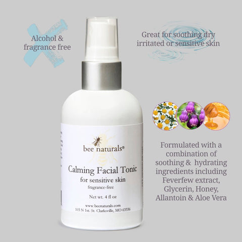 Calming Facial Tonic – Alcohol & Fragrance - Free Hydrating Mist with Feverfew, Aloe, Honey & Glycerin for Sensitive Skin & Rosacea, 4 fl oz - Bee Naturals