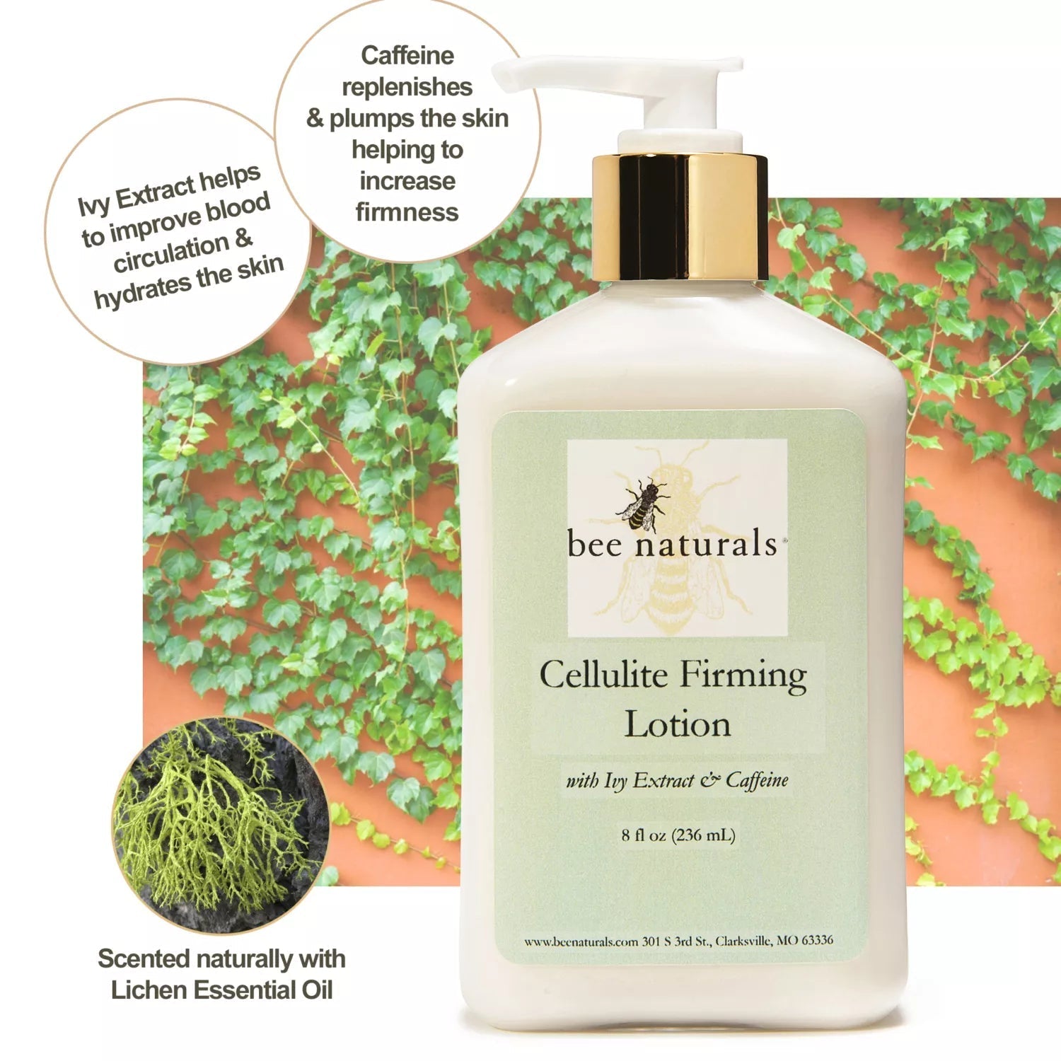 Cellulite Firming Lotion With Ivy Extract & Caffeine – Reduces Appearance of Cellulite, Firms, and Tightens Skin, 8 fl oz - Bee Naturals