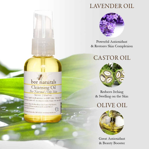 Cleansing Oil Makeup Remover – Gentle & Nourishing Cleanser for Normal and Oily Skin with Castor, Rice Bran & Olive Oils, 2 fl oz - Bee Naturals