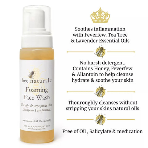Foaming Face Wash Best for Oily Skin – Gentle, Oil - Free Cleanser with Tea Tree, Lavender & Feverfew Extract for Soothing, Hydrating, & Acne - Prone Skin - Bee Naturals