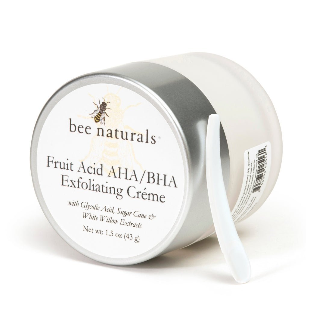 Fruit Acid AHA/BHA Exfoliating Crème – Luxurious Anti - Aging & Blemish Control with Glycolic Acid, Malic Acid & Shea Butter, 1 oz - Bee Naturals