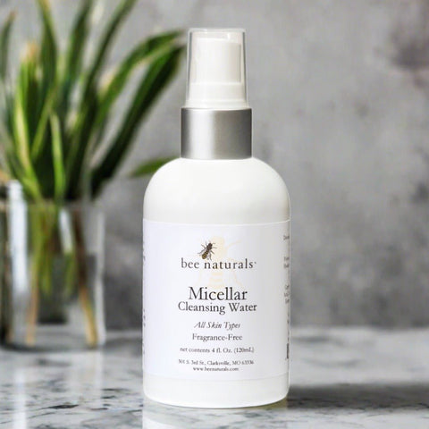 Micellar Cleansing Water – Hydrating, Non - Drying Cleanser with Licorice Root & Feverfew for Sensitive & Dry Skin, 4 fl oz - Bee Naturals