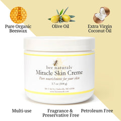 Miracle Skin Creme - All - Natural Hydrating Cream for Full body - Pure Nourishment with Olive Oil, Beeswax & Coconut Oil - Loved globally for Versatility & Trusted by Generations (4 oz) - Bee Naturals