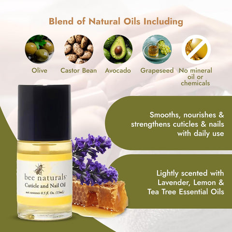 Nail & Cuticle Oil 0.5 oz - Heals Cracked Nails & Rigid Cuticles. Deep moisture for nails and cuticles. Contains rich avocado and castor oils. Massage into nails and cuticles. - Bee Naturals