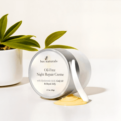 Oil - Free Night Repair Crème – Hydrating & Revitalizing Night Cream with Hyaluronic Acid, CoQ10, and Provitamin B5 for Oily and Mature Skin, 1 oz - Bee Naturals