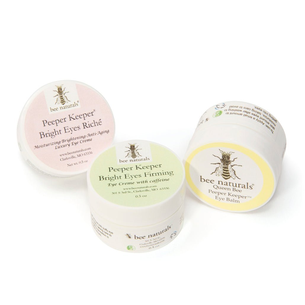 Peeper Keeper Trio Eye Care Gift Set – Eye Balm, Firming Crème with Caffeine, and Bright Eyes Richè for Wrinkles, Puffy Eyes, and Crow’s Feet - Bee Naturals