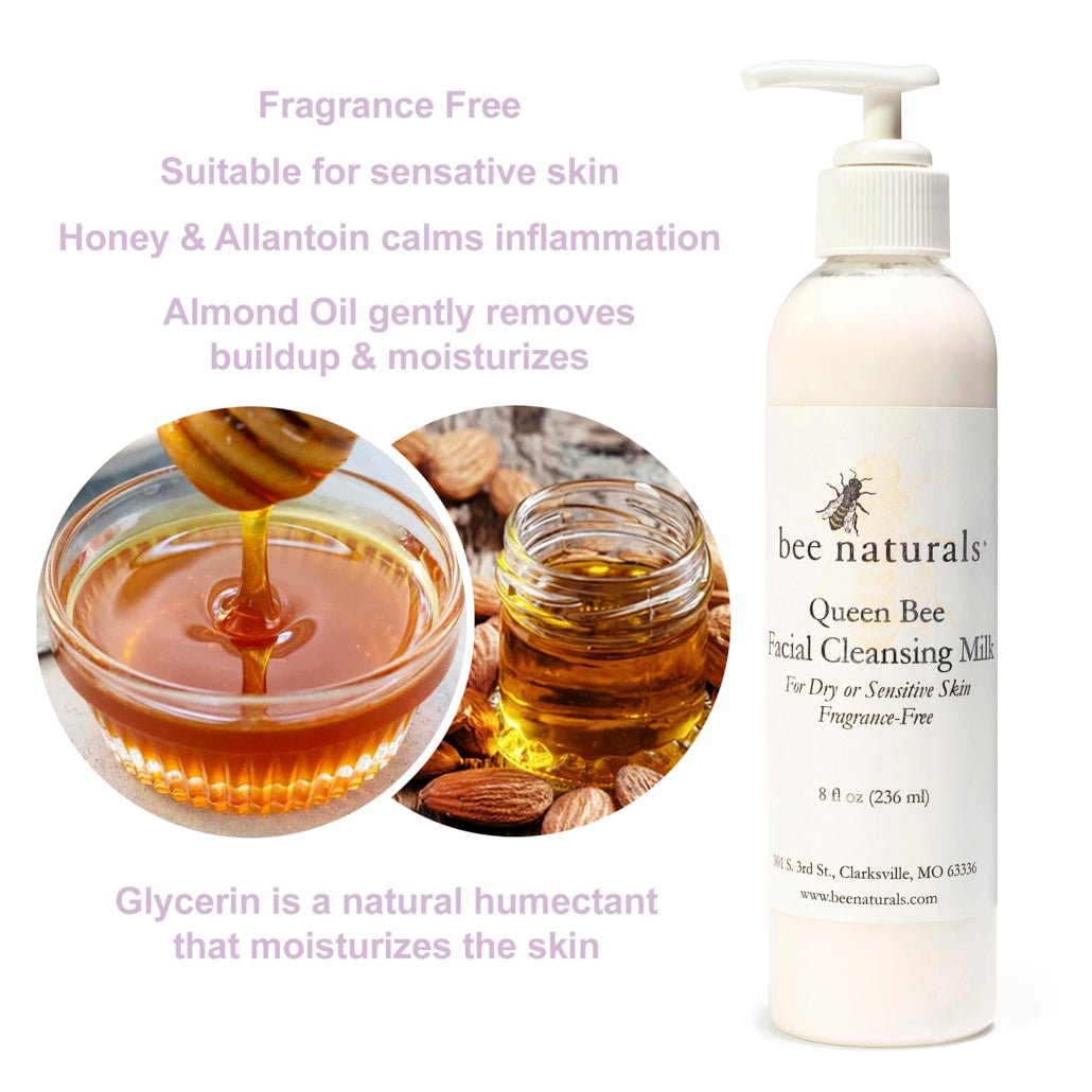 Queen Bee Facial Cleansing Milk – Gentle, Hydrating Makeup Remover for Sensitive & Dry Skin with Honey, Almond Oil & Allantoin - Bee Naturals