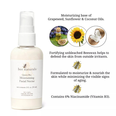 Queen Bee Moisturizing Facial Nectar – Natural Hydration & Protection for Face and Neck, Anti - Aging Formula, Radiant Glow, Suitable for All Skin Types - Bee Naturals