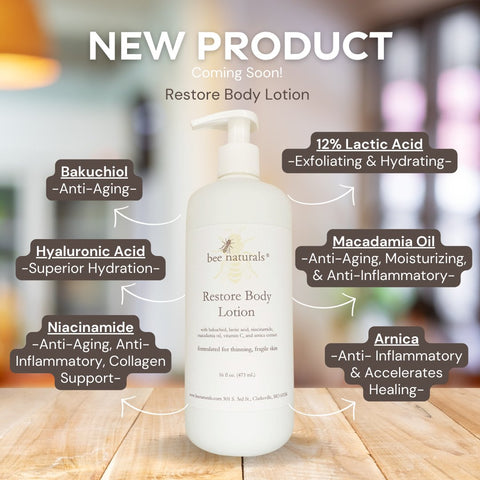 Restore Body Lotion – Hydrating & Anti - Aging Solution for Fragile, Mature Skin | Bakuchiol, Lactic Acid, Niacinamide & Hyaluronic Acid | 16 fl oz - Bee Naturals