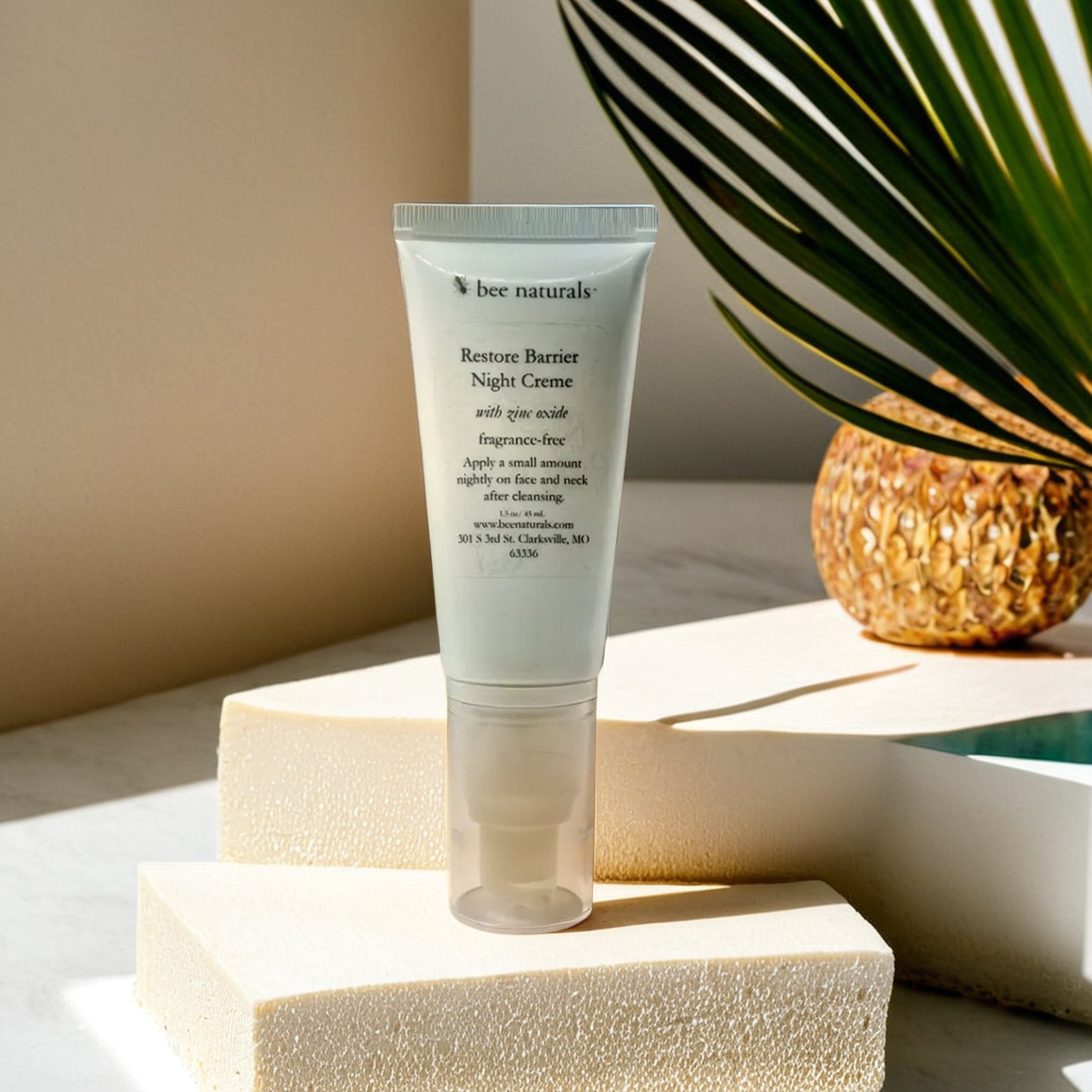 Restore Night Crème with Zinc Oxide - Barrier Support & Hydration, Dermatologist - Recommended Non - Comedogenic Formula, Ideal for Face Basting, All Skin Types, Fragrance - Free, 1.5 Oz - Bee Naturals