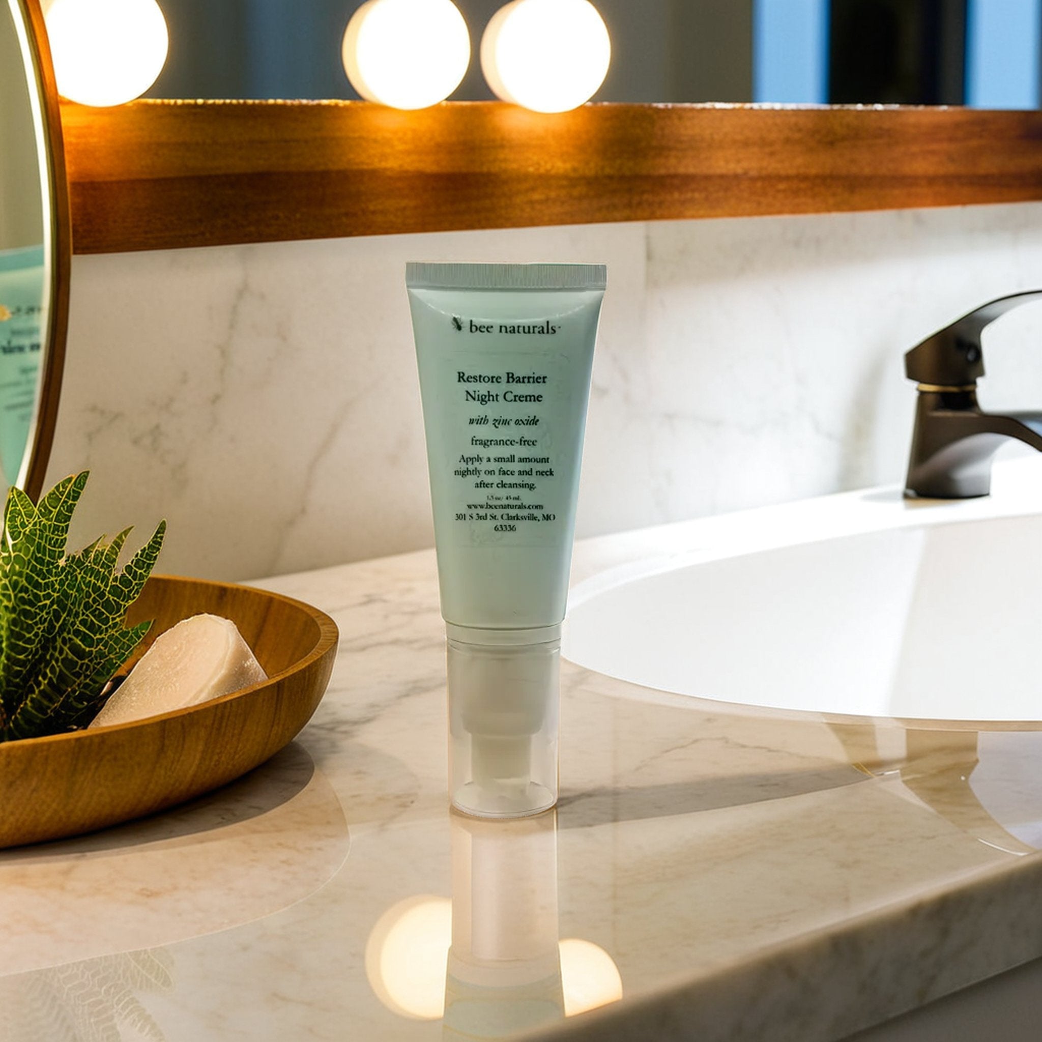 Restore Night Crème with Zinc Oxide - Barrier Support & Hydration, Dermatologist - Recommended Non - Comedogenic Formula, Ideal for Face Basting, All Skin Types, Fragrance - Free, 1.5 Oz - Bee Naturals