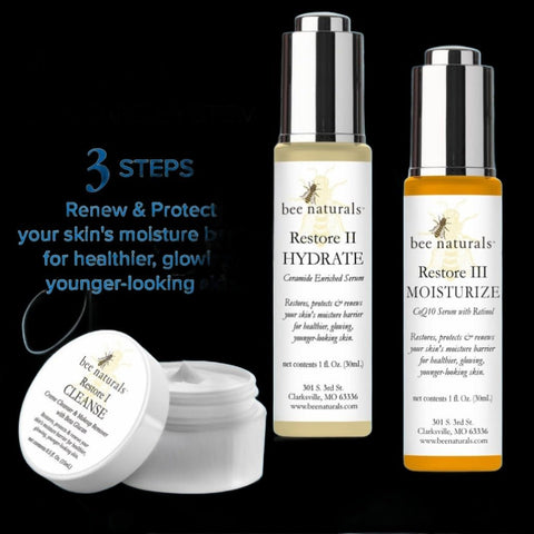 Restore Skin Care System – 3 - Step Complete Solution for Hydration, Anti - Aging & Radiant Skin | 45 Premium Ingredients | 2.5 fl oz (74mL) - Bee Naturals