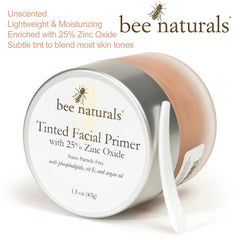 Tinted Facial Primer with 25% Zinc Oxide - Nanoparticle - Free | Silicone - Free Hydration & Sun Protection | Nourishing Makeup Base | 1 oz - Bee Naturals