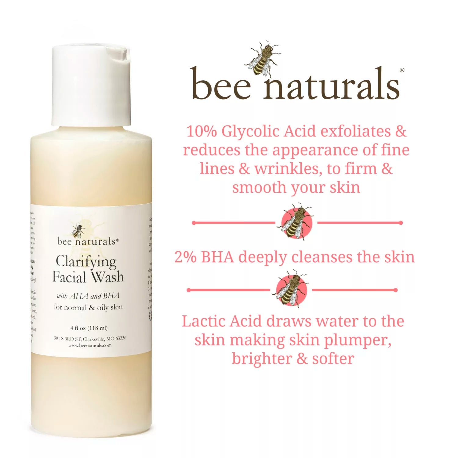 Clarifying Facial Wash With AHA & BHA - Bee Naturals Store